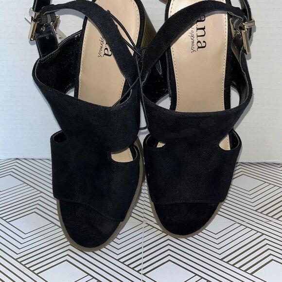 Ana Daly Heel‎ Sandals Size 8 M Black Faux Suede Open Toe Buckle Chunky Y2K - Picture 7 of 11
